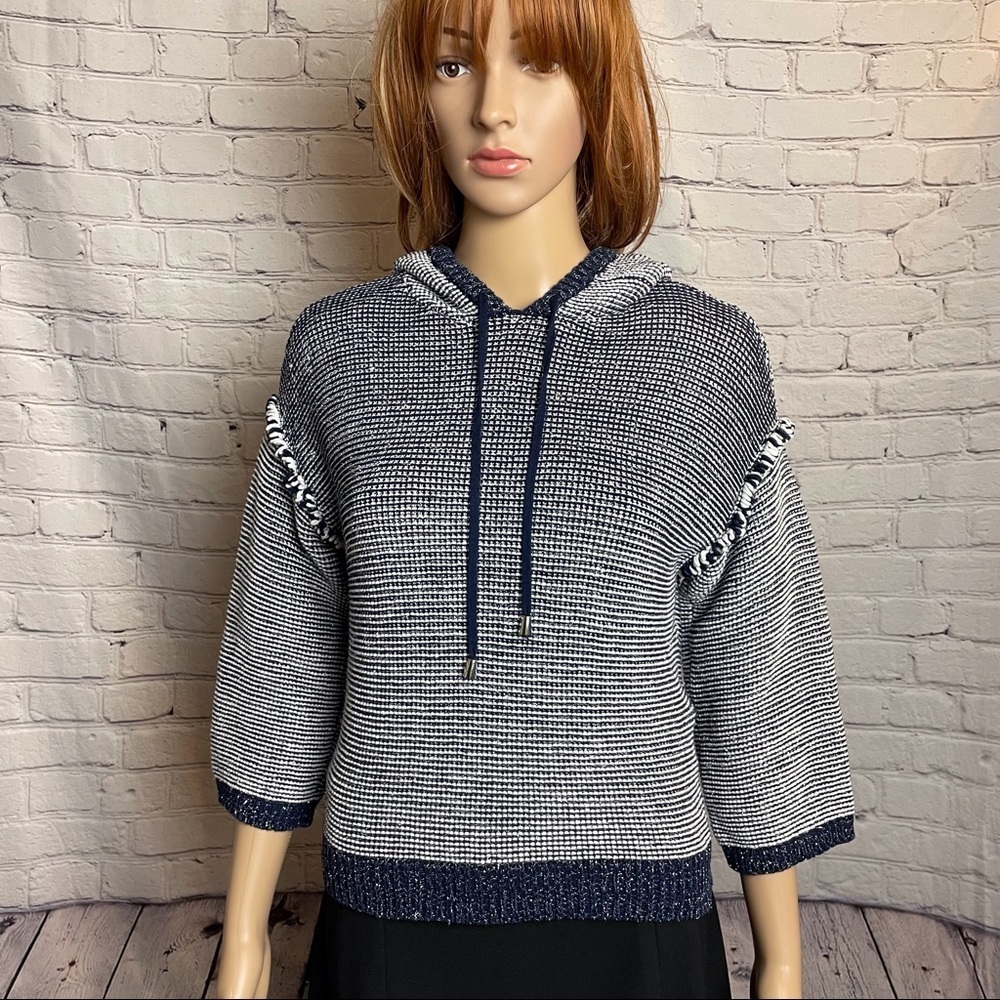 EVA MENDES Sweatshirt Hoodie Size M (runs small) Blue Silver Knit